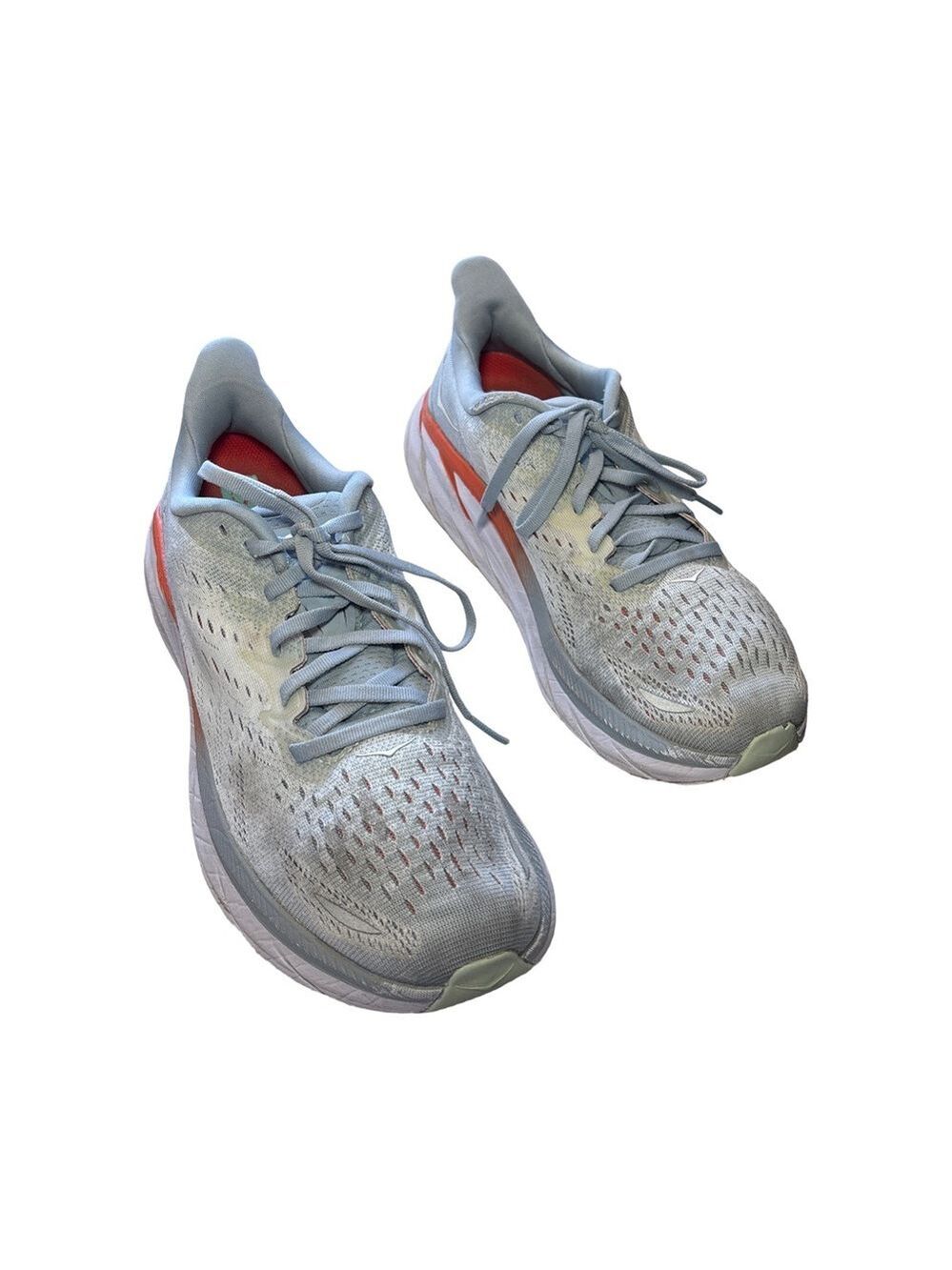 Hoka Clifton 8 Light Blue and Orange Running Shoes 9B